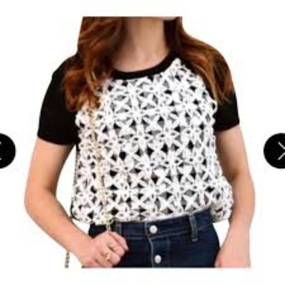 Anthropologie Moth lace black white Crochet Sweater Medium M